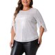 thumbnail image 4 of Agnes Orinda Conjuntos de Halloween para Mujeres Tallas Grandes Tops de Escuela Universitaria Brillantes Manga 3/4 con Abertura Cuello Redondo Destello Brillo Lentejuelas Blusa de Fiesta 2025 4X Plata, 4 of 6