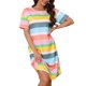 thumbnail image 1 of INSPIRE CHIC Camisón de Manga Corta a Rayas para Mujer, Cuello Redondo Suave, Largo hasta la Rodilla, para Descanso y Sueño, M Amarillo Gris, 1 of 6