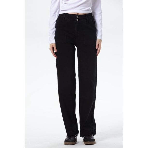 Jeans Mujer Bolsillo Calce Recto Negro
