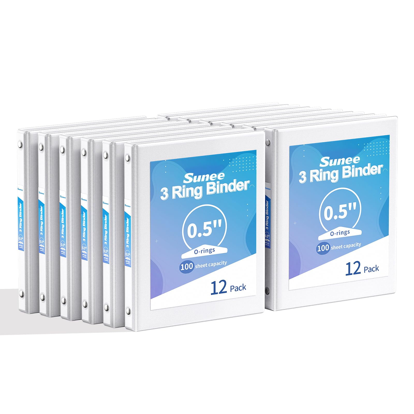 Binder Sunee 3 Anillos De 1/2 Pulgada, Paquete De 12 Unidades, Sin Pvc, Transparente
