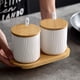 thumbnail image 5 of Juego de 2 tarros de especias de cerámica OnePine, azucarero de cerámica con cuchara y tapa de bambú para té, azúcar, sal y especias en casa y en la cocina., 5 of 5