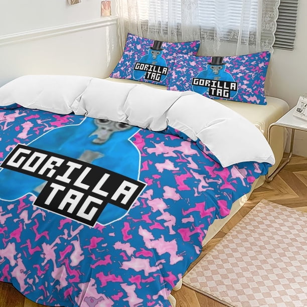 Blue Pink Abstract Gorilla Tag Comforter Set Soft 3 Pcs Twin Bedding Sets Thicken for All Season