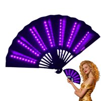 Unbrand - Led Light-Up Folding Fan - 24 Open Width Illuminated Hand Fan With Vibrant Color Display, Collapsible Design For Raves, Festivals, Stage Performances, Night Parties & Costume Events