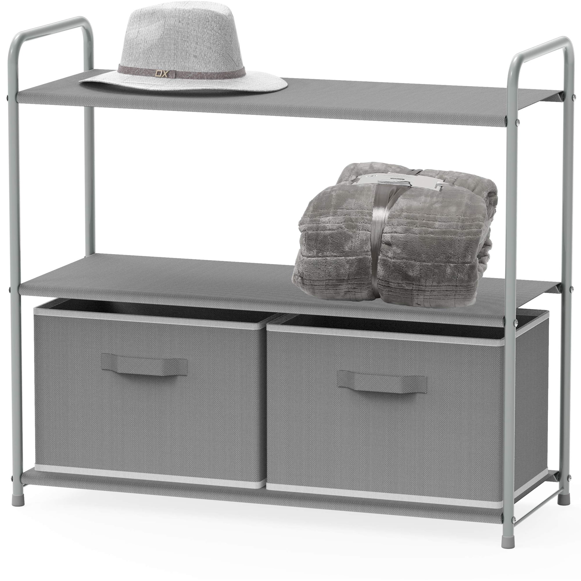 Closet Storage Simple Houseware, 3 Niveles Con 2 Cajones, Color Gris