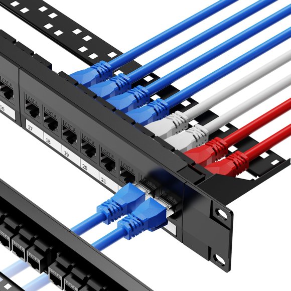 Panel de conexiones CableGeeker Cat6, 24 puertos, 1U, 10G, compatible con Ethernet