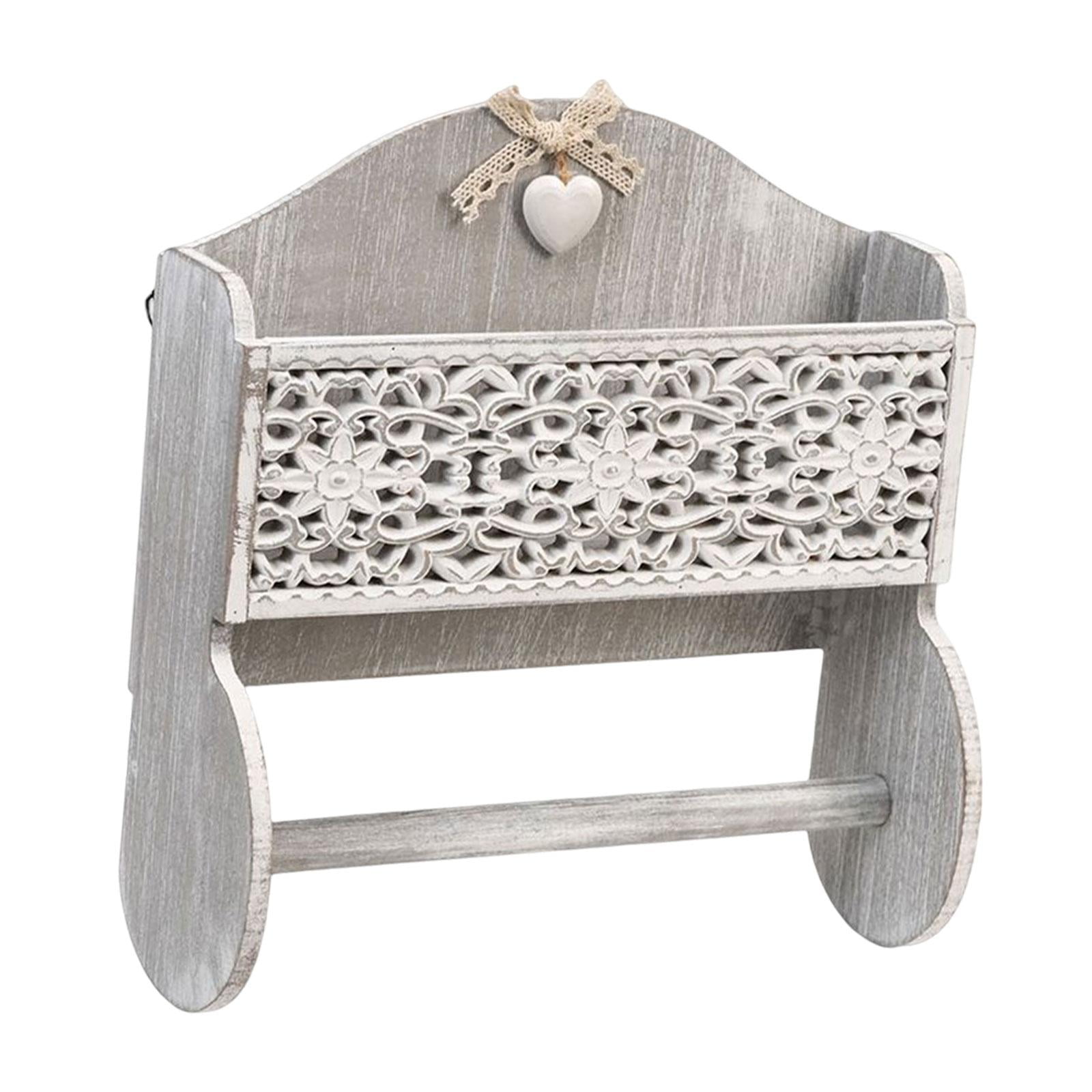 Magideal - Portarrollos De Toallas De Papel Con Estante De Almacenamiento De Exhibición Soporte De Pared De Madera Suministros De Cocina Rústicos Marco De Madera