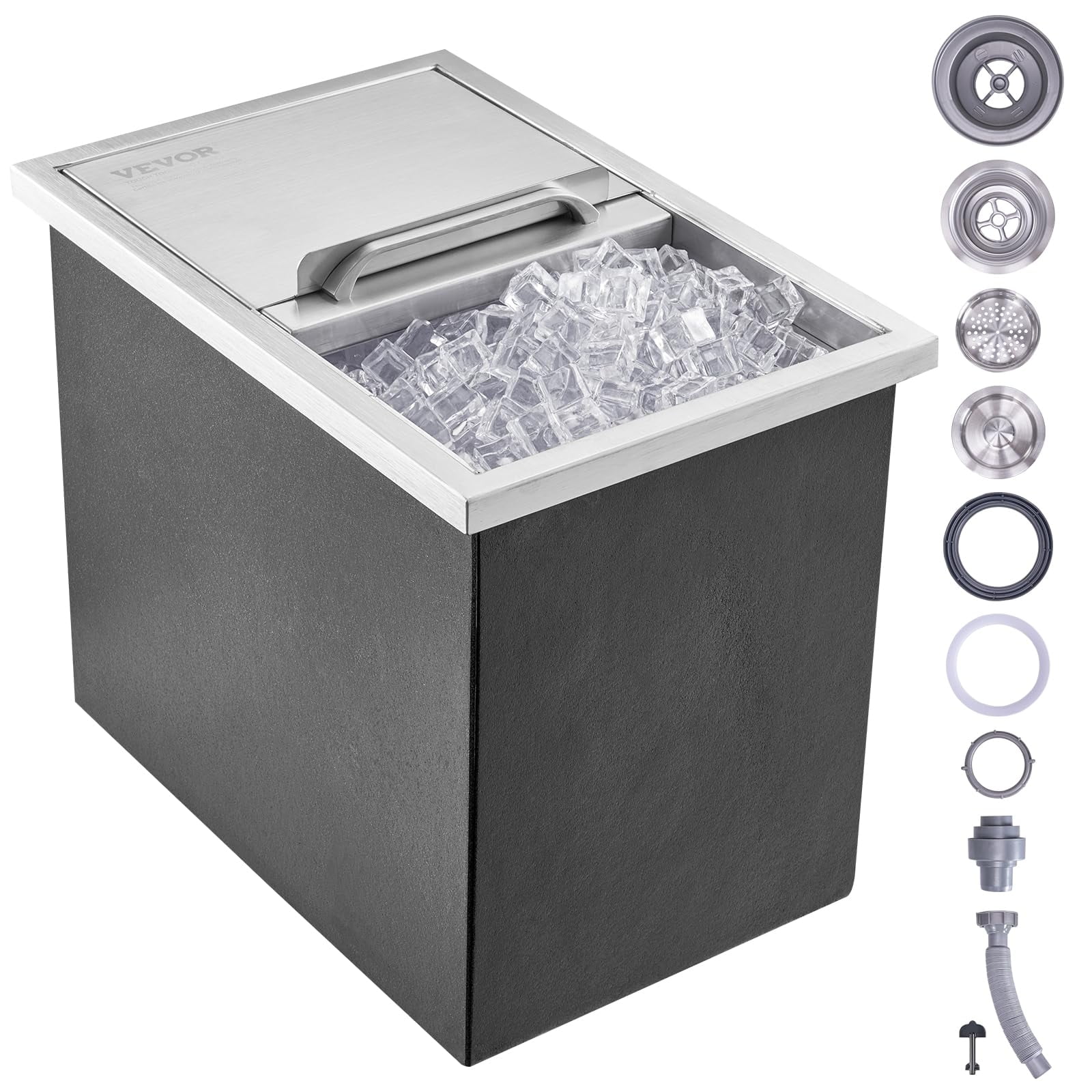 Enfriador De Hielo Vevor Drop In De Acero Inoxidable De 18 Cm De Largo X 30 De Ancho X 37 Cm De Alto
