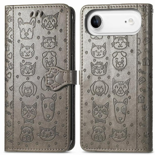 Funda Cartera FOXDOCK para iPhone Air , Flip PU con Relieve de Gatos y Perros, Tarjetero y Soporte