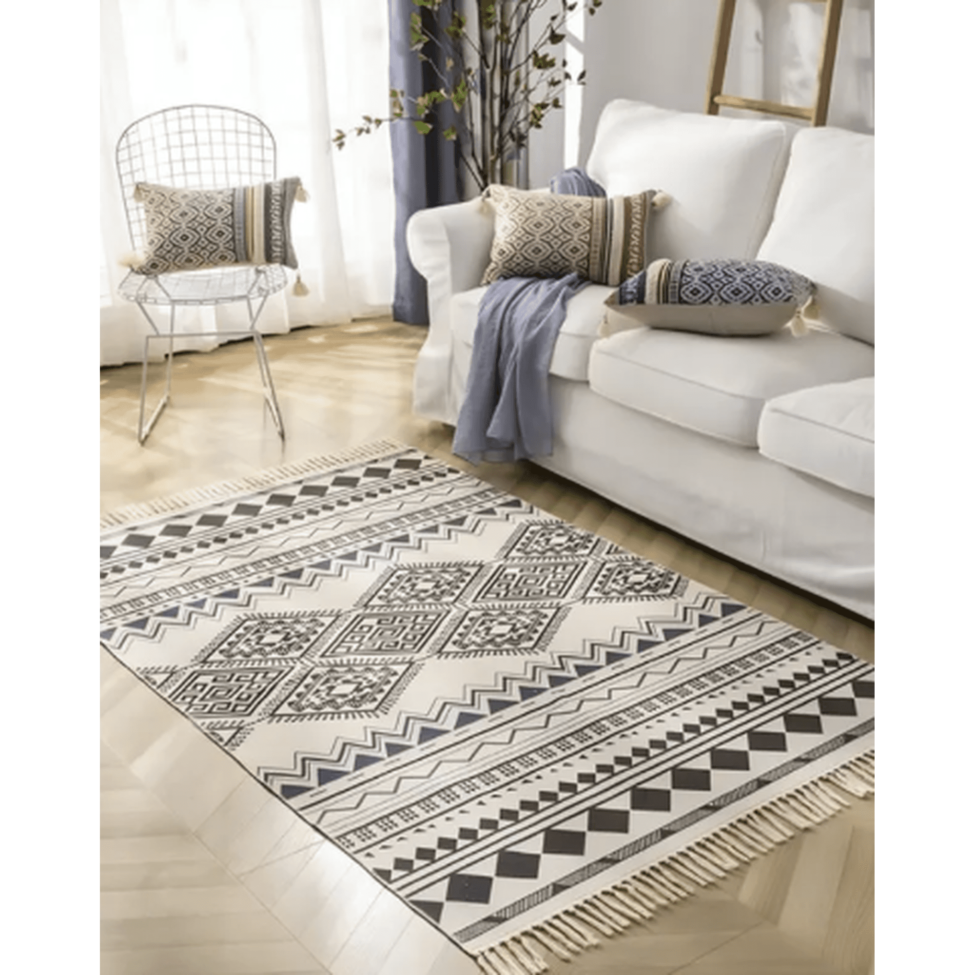 Diana - Alfombras De Lino 160 X 200 Elegantes Con Flecos