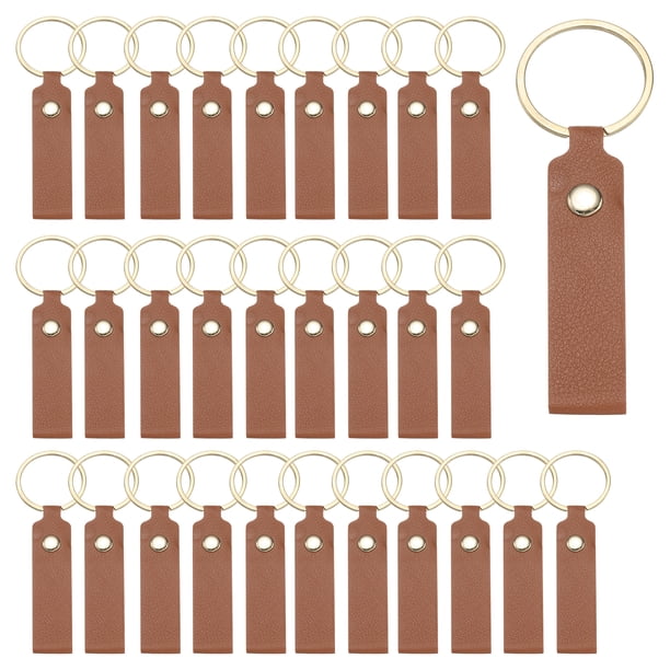 Uxcell 40 Pcs Blanks de Llavero de Cuero PU a Granel para Grabado Láser Kit de Llavero de Cuero con Anillos para Suministros de Bricolaje Regalos (Marrón Oscuro, 3.7" x 0.7")