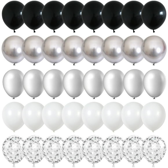 Globos Govpy negros y plateados, 60 paquetes, 30 cm, cromados metálicos