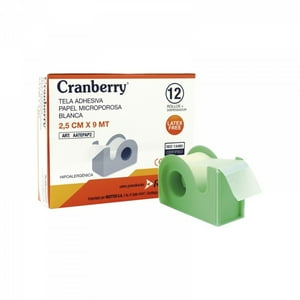 Cranberry - Tela Adhesiva Papel Microporosa 2.5 Cm X 9 Mt, 12 Rollos + Dispensador