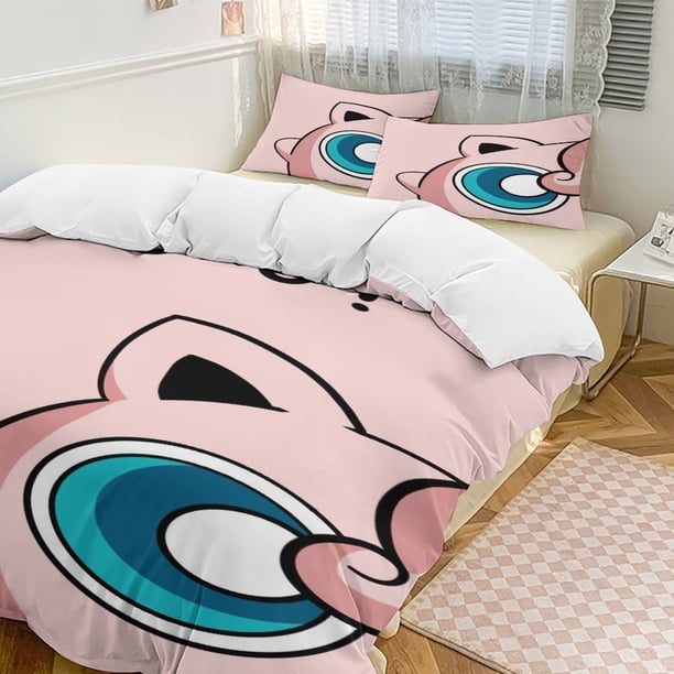 Jigglypuff Bed Duvet Cover Funny Anime Cartoon Bedding Sets Lightweight 3 Piece Comforter Sets