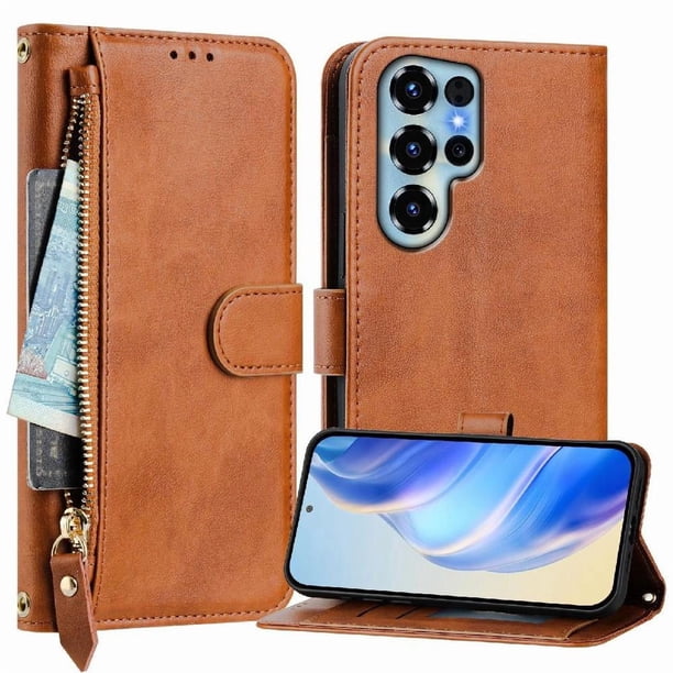 FOXDOCK Funda Tipo Cartera para Realme P3 5G Cuero PU con Cremallera y Correa de Muñeca, Ranuras para Tarjetas, Soporte Plegable, Cierre Magnético