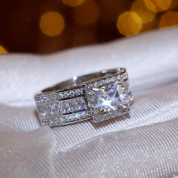Elegant Square Cut Zircon Ring with Shiny Halo - Perfect for Weddings, Engagements, and Valentine's Day Jewelry