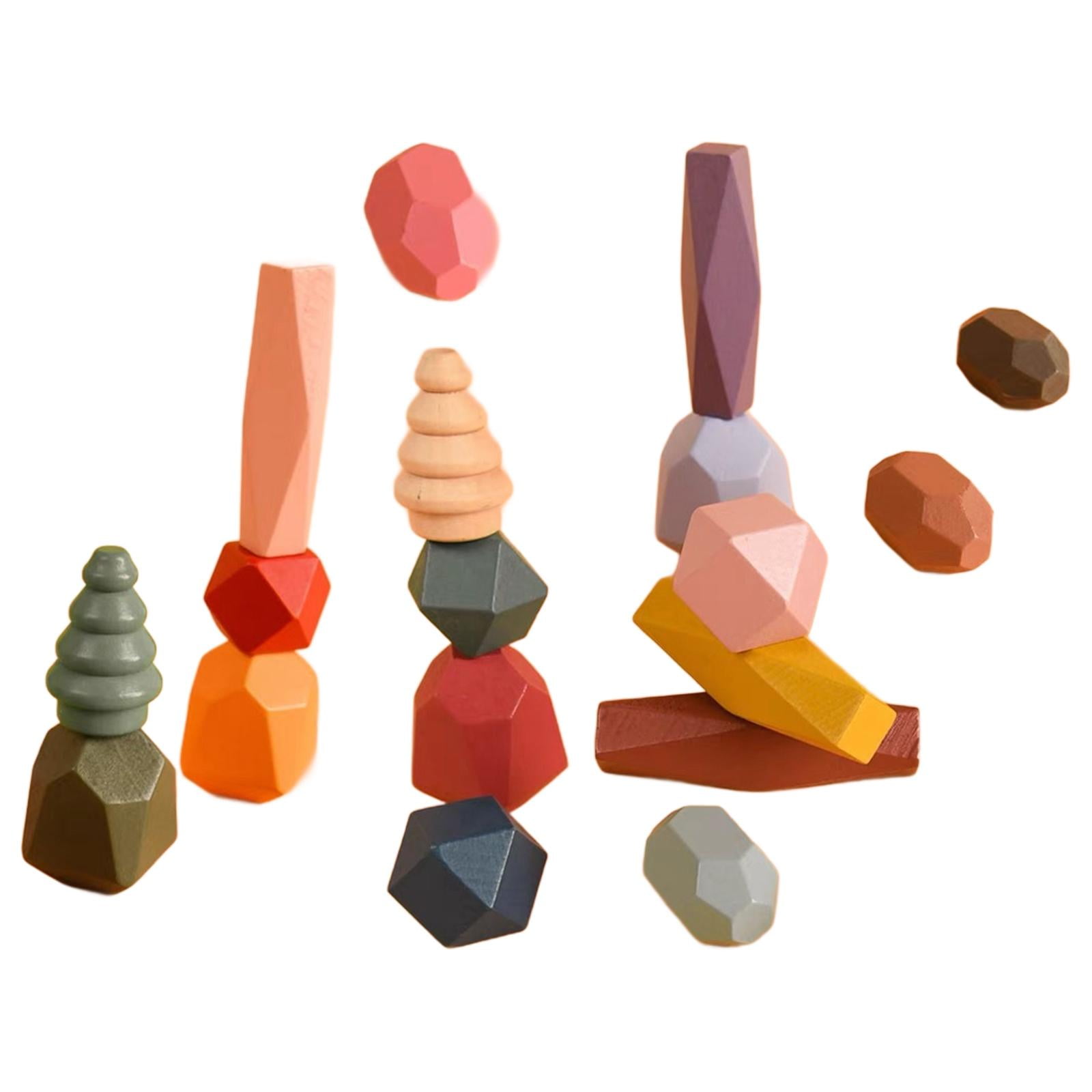 Magideal - Clasificación De Madera, Apilamiento De Rocas, Juegos De Clasificación Y Apilamiento, Juguete Educativo, Bloques De Construcción De Aprendizaje Tempra 18 Piezas