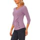 thumbnail image 4 of INSPIRE CHIC Blusa Fruncida para Mujer de Regreso a Clases con Botones Decorativos Cuello en V Manga 3/4 Top de Punto Sólido Gris Púrpura L, 4 of 6