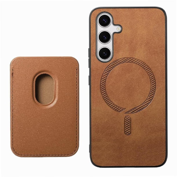 Funda de Cuero Magnética con Tarjetero para Samsung Galaxy S25 Cubierta Delgada Marrón