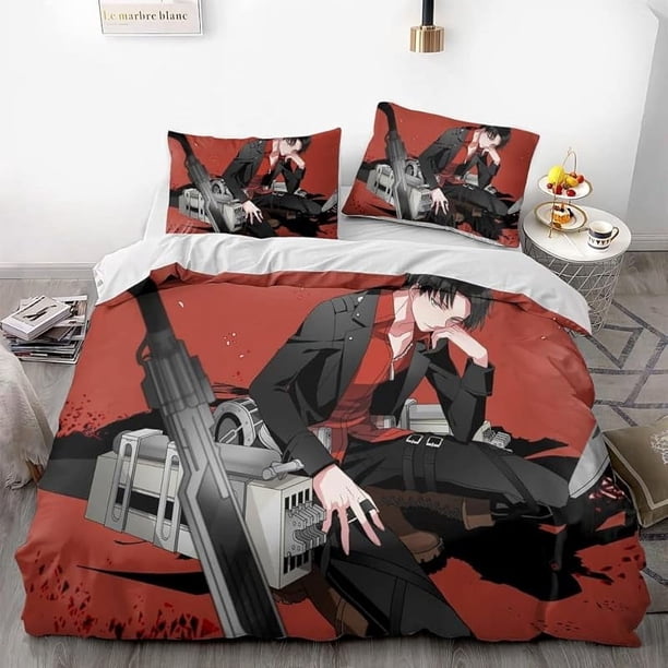 Attack- on G-iant Er-en Levi An-ime Soft 3D Printe-d Duvet- Cover B-edding Set with -Comfort-er Cover