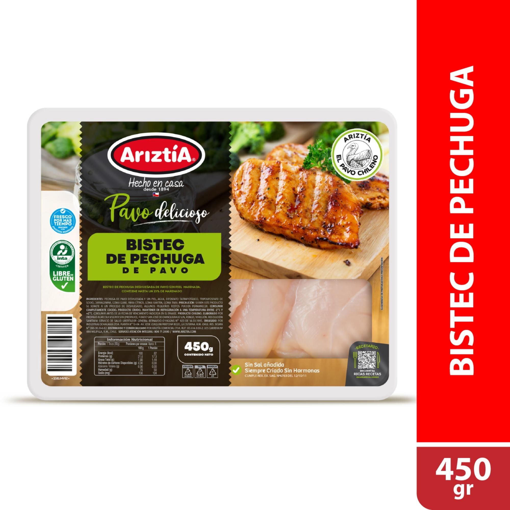 Pavo Pechuga Bistec Envasada 450 g Ariztia