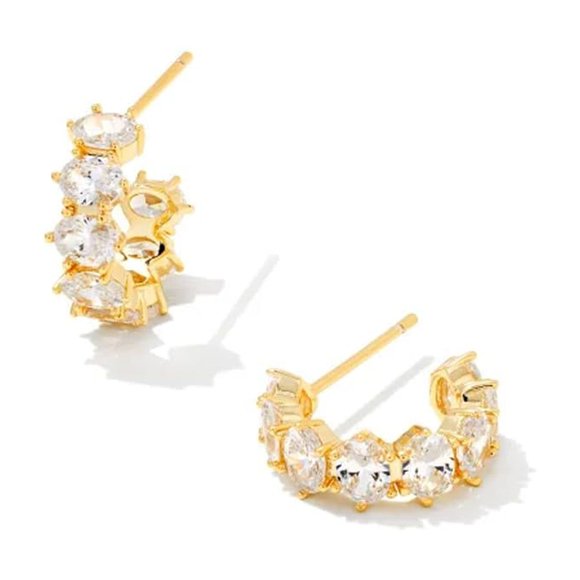 Arete tipo huggie Kendra Scott Cailin chapado en oro con cristal blanco