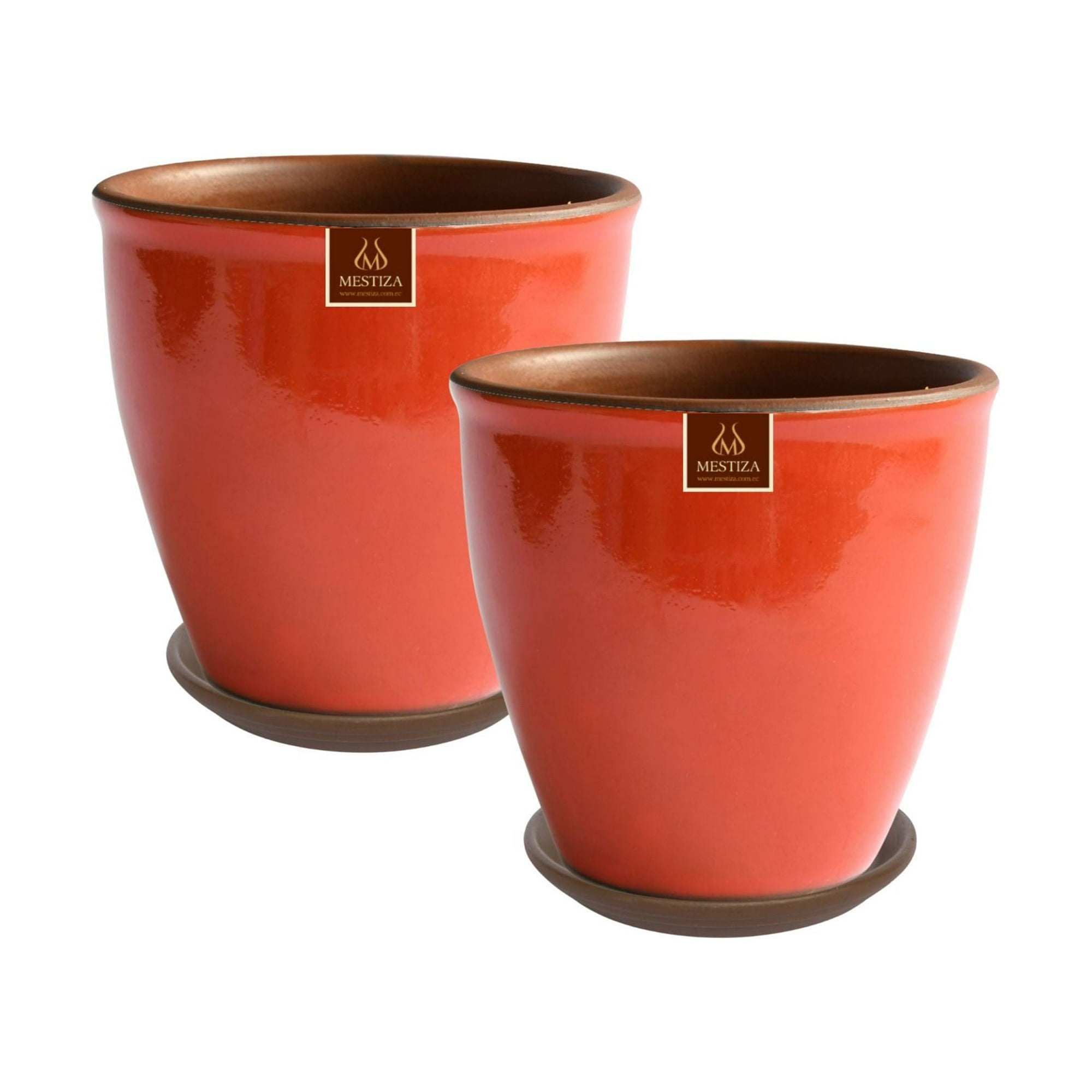 Pottery - Set De 2 Maceta Zafiro 17cm Naranja Miel Y Sus Platos