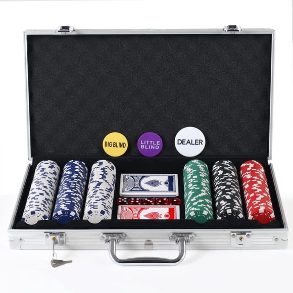 Juego de fichas de póquer LUOBAO de 300 piezas con funda de aluminio y tarjetas
