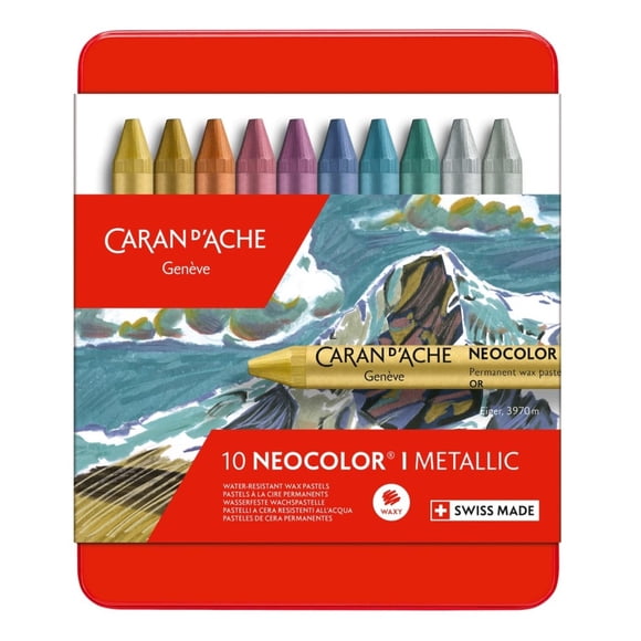Pasteles al óleo Caran d'Ache Neocolor I resistentes al agua, 10 metálicos