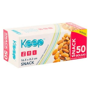 Keep - 50 Bolsas Snack Doble Cierre Hermético 16,5X8,2Cm S