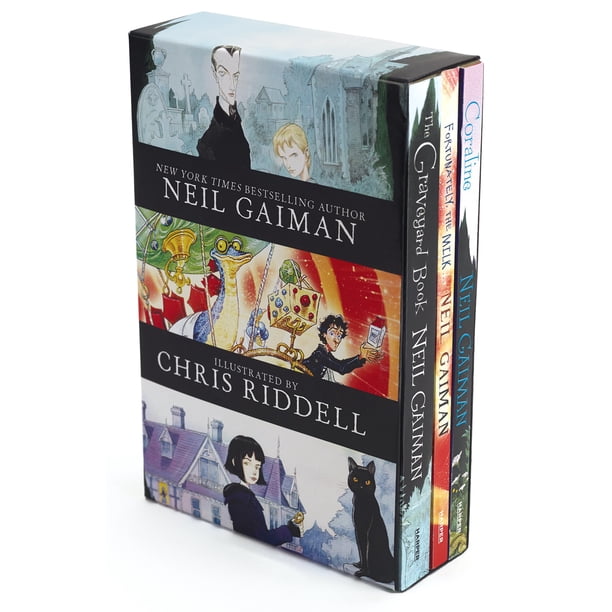 Caja de libros Neil Gaiman/Chris Riddell: Coraline, The Graveyard Book, Fortunely, the Milk