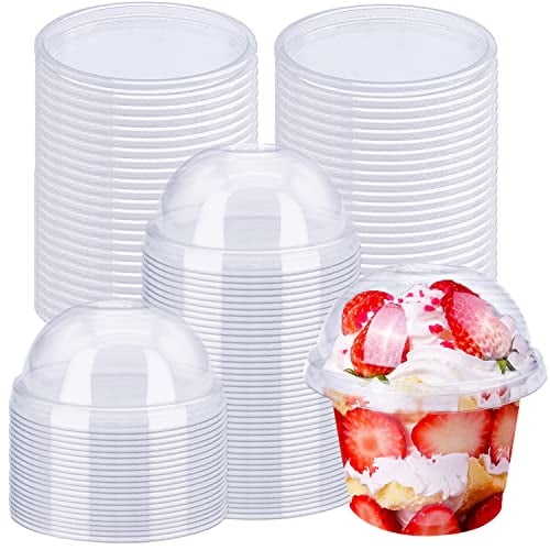 Alaeseje - Vasos Desechables De Plástico Transparente De 8 Onzas Con Tapas En Forma De Cúpula, Paquete De 50