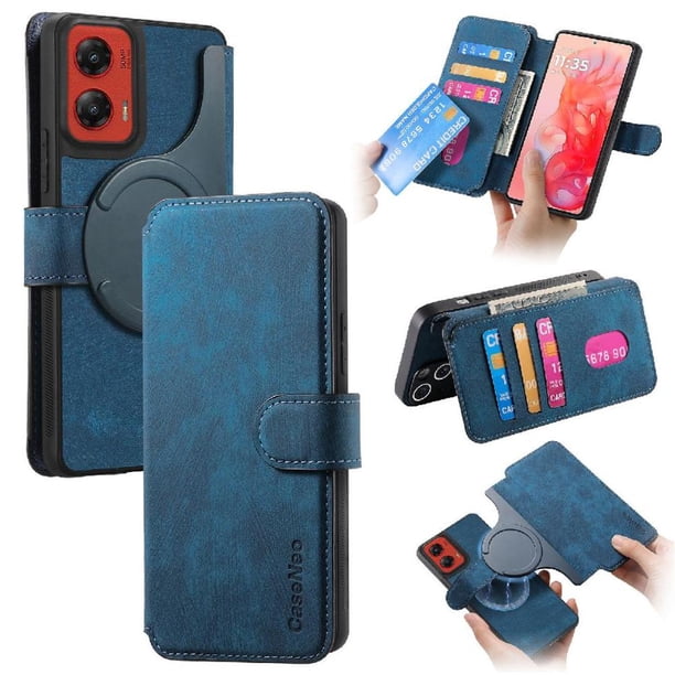 Funda Billetera Magnética para Motorola Moto G Stylus 5G 2024 Soporte Tarjetas Desmontable Azul