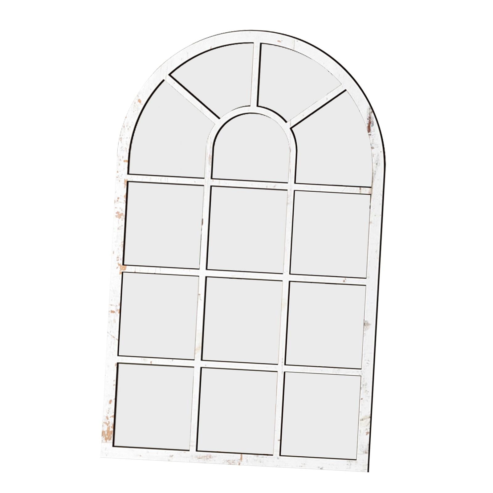 Magideal - Espejo De Pared Con Ventana Arqueada, Espejo Decorativo De Pared, Madera Rústica, Acrílico, Decoración De Pared Sencilla, Espejo De Arco De Ventana Pa Blanco