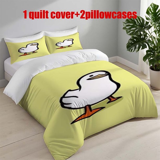3pcs Cartoon White Duck Printed Bedding Set Duvet Cover and Pillowcases