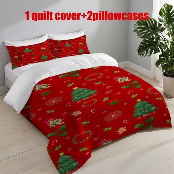 3pcs Christmas Elements Decorative Pattern Bedding Set | 1 Duvet Cover + 2 Pillowcases Polyester