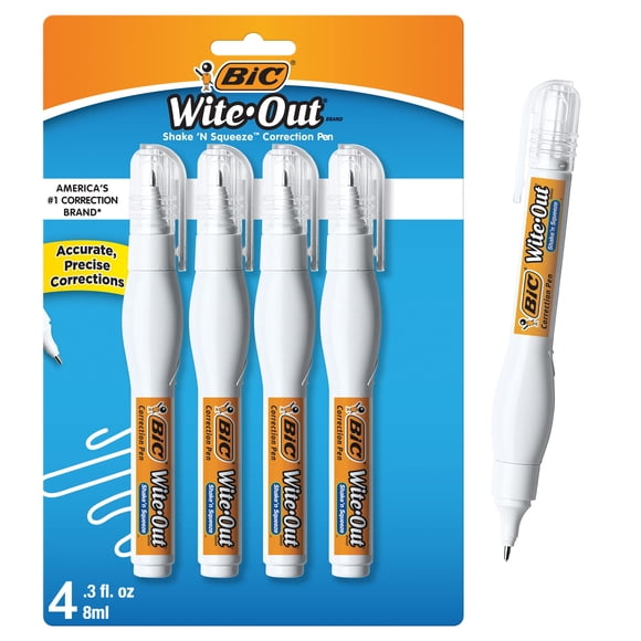 Bolígrafo corrector BIC Wite-Out Shake 'n Squeeze, 8 ml, paquete de 4