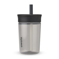 Vaso Owala Kids De Plástico Sin Bpa, 450 Ml, Con Pajita Negra Y Gris