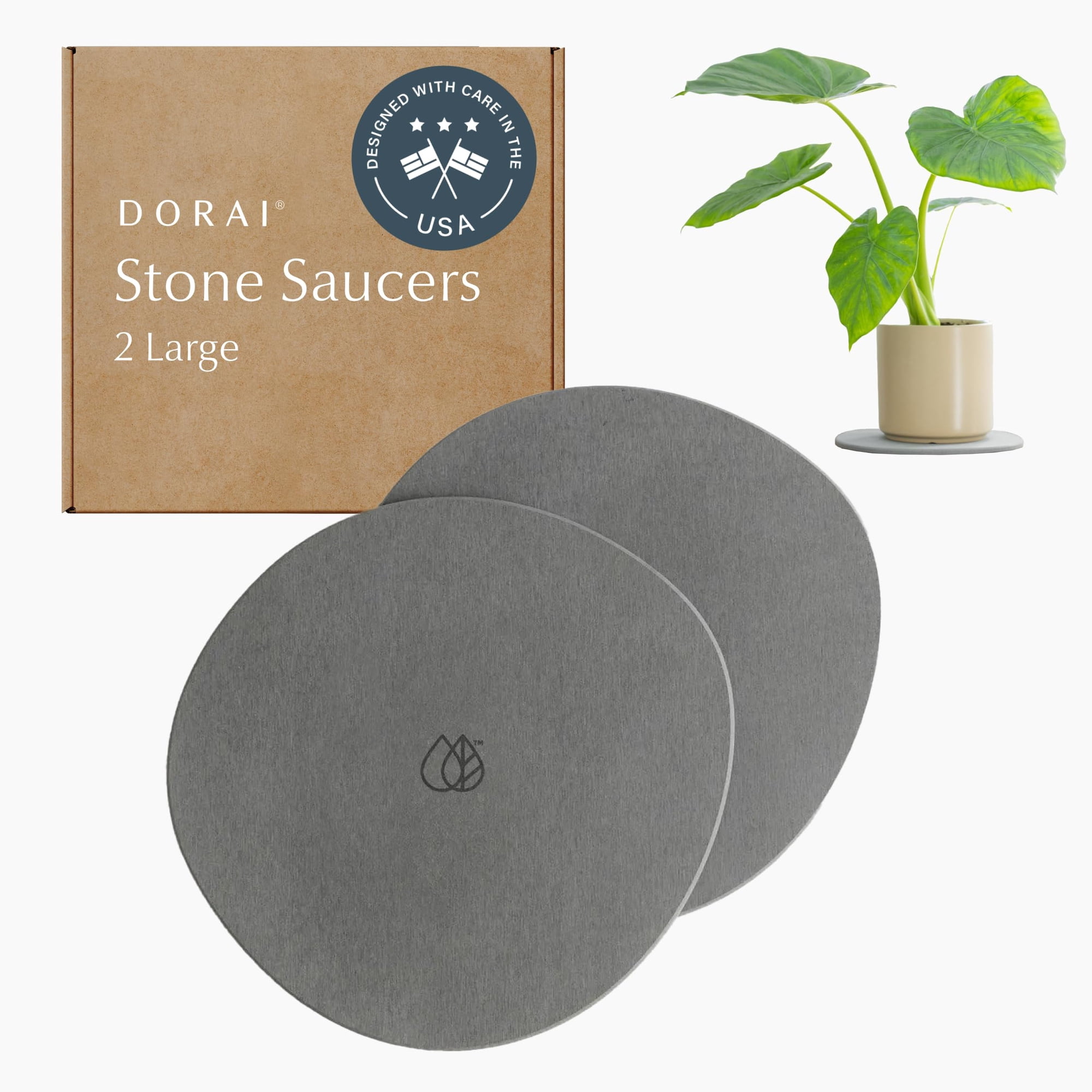 Set De Macetas Y Platillos Dorai Home Stone Para Plantas De Interior, X2
