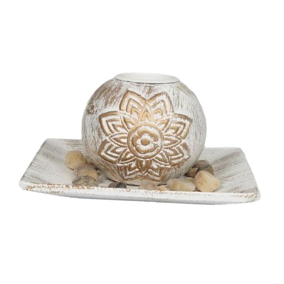 Portavelas Rústico Redondo Para Velas De Té, Ideal Para Sala De Estar O Chimenea Interior.