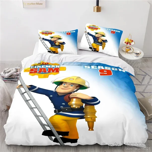 x346 Bed SheetsFireman Sam Cartoon Love Child Duvet Cover Set HD Comforter Cover Bedclothes for Kids Bedding Sets Bedroom Decor 3-Piece Bedding Set (1 Duvet Cover + 2 Pillow Shams) nj346