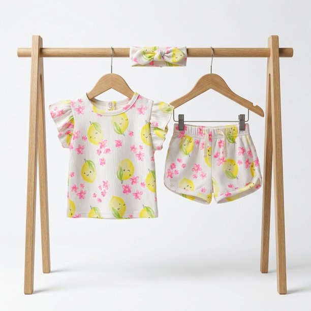 Conjunto Para Niña De Polera Y Short + Diadema 3 Prendas Primavera Verano