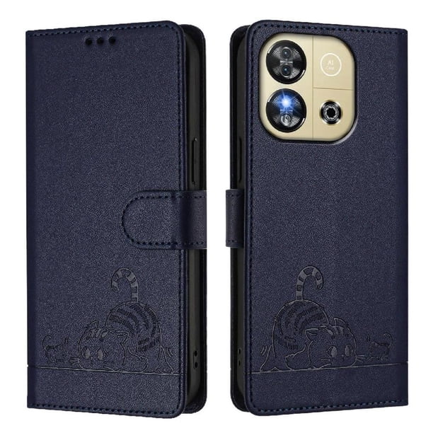 Funda tipo cartera FOXDOCK para Oukitel C57S con soporte, ranuras, RFID, diseño de gato
