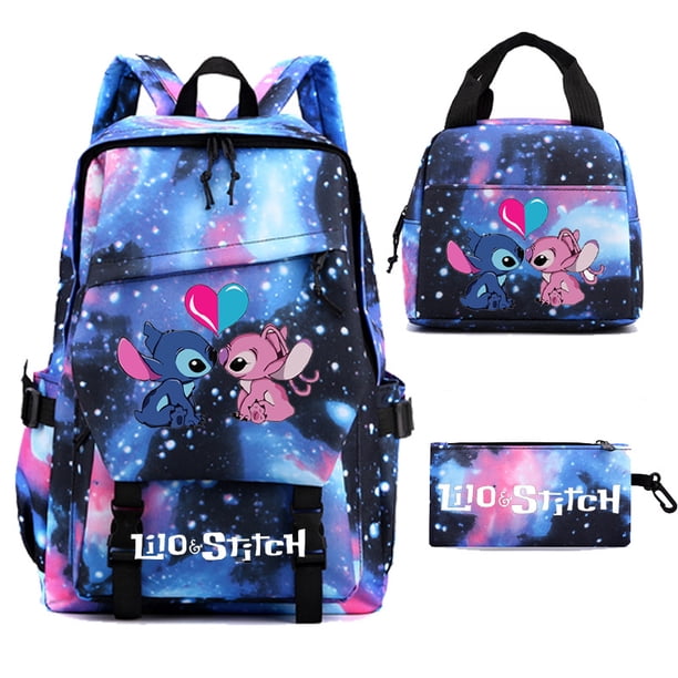 Lilo Stitch Backpack 3pcs Pink Lovely Cartoon Simple Lightweight School Bags With Lunch Bags+Pencil case Junior Mochilas