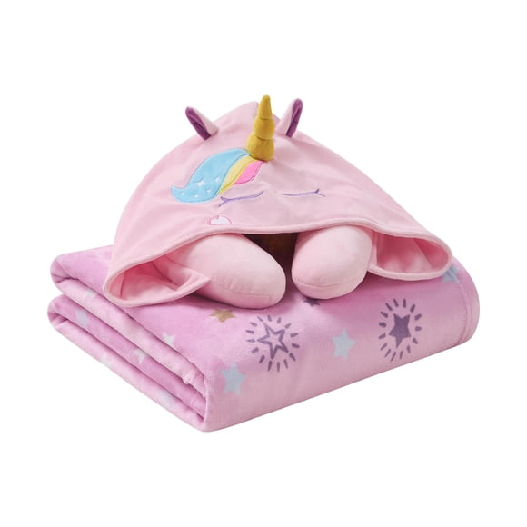 Set de Almohada de Cuello con Capucha de Animal 3D B Kids y Cobija Rosa
