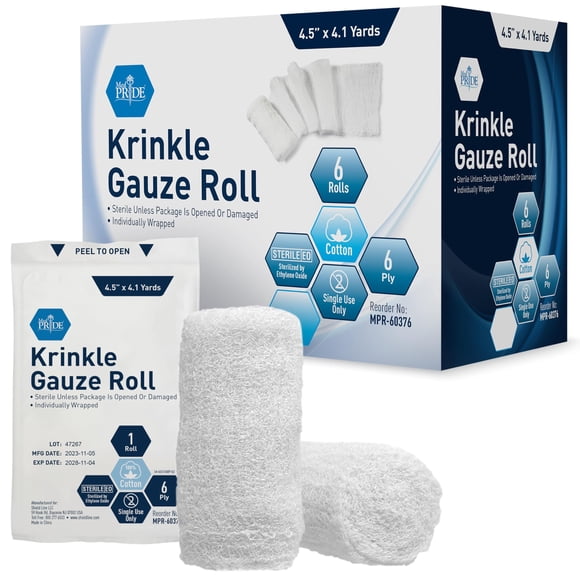 Rollos de gasa estéril Krinkle MED PRIDE 4.5'' x 4.1 yardas, 6 capas