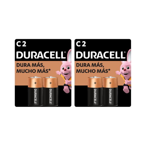 Pila Duracell Tipo C, (4 Pilas, Batería Mediana, Dura Más)
