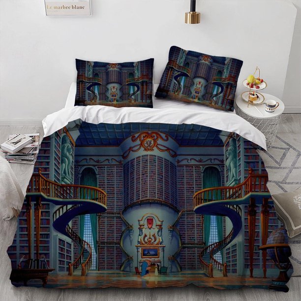 Princess and Beast Cartoon Duvet Cover Set 100% Microfiber Bedding Set Skin-Friendly 3 Piece Comforter Cover Set for a Comfortable Sleep