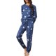 thumbnail image 2 of INSPIRE CHIC Conjunto de pijama de punto con estampado de estrellas para mujer Regreso a clases Suave camiseta de manga larga con cuello redondo y pantalones jogger con bolsillos XL Azul, 2 of 6