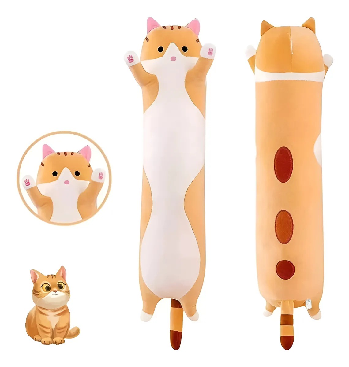 Genérica - Almohada Larga De Peluche Gatito Cojin Juguete Suave 70 Cm Amarillo