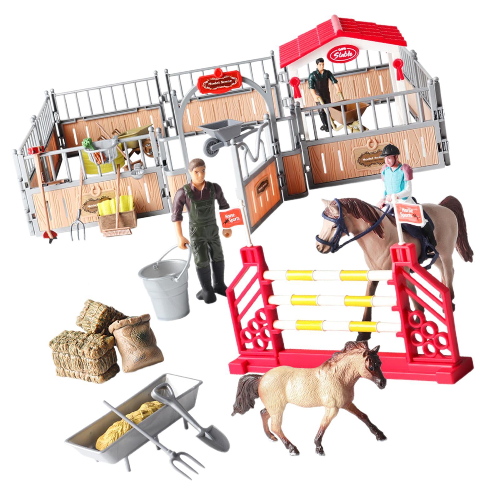 Magideal - Caballo Jinete Playset Juguete Simulación Granero Juguete Adorno Decoración De Escritorio Juguetes Ecuestres Para Edades 3 4 5 6 7 8 Años Niños Niñas